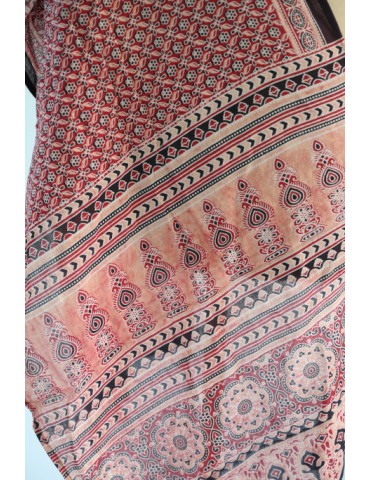 Yamini Black Peach Shade Ajrakh Handcrafted Cotton Dupatta