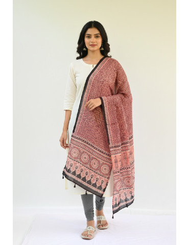 Yamini Black Peach Shade Ajrakh Handcrafted Cotton Dupatta