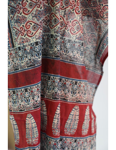 Yamini Red Blue Black Shade Ajrakh Handcrafted Cotton Dupatta