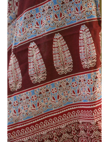 Yamini Maroon Light Blue Shade Ajrakh Handcrafted Cotton Dupatta