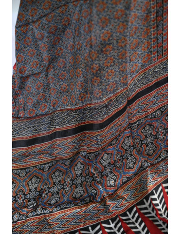 Yamini Red Black Shade Ajrakh Handcrafted Cotton Dupatta