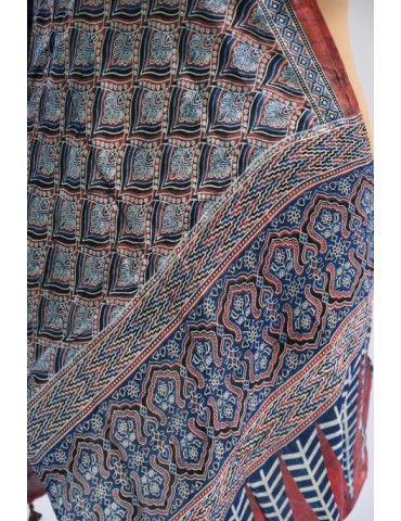 Yamini Grey Maroon Black Shade Small Design Ajrakh Handcrafted Cotton Dupatta