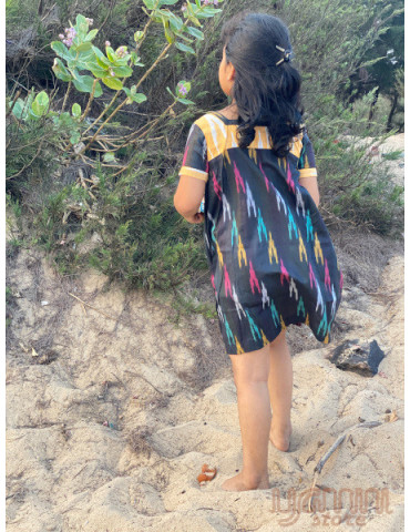 Kids Danish Design Ikat Frock - Black Yellow