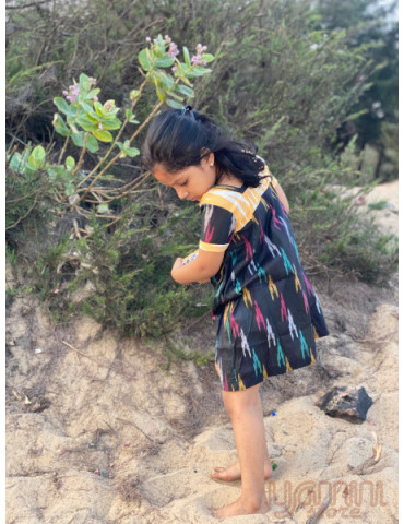 Kids Danish Design Ikat Frock - Black Yellow