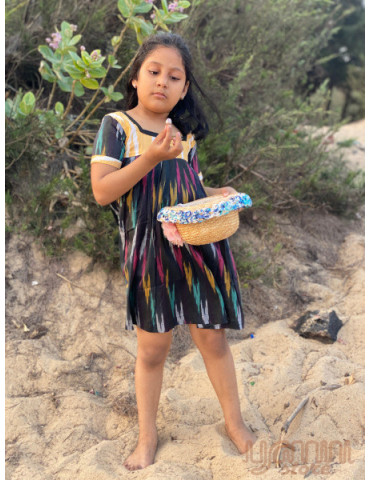 Kids Danish Design Ikat Frock - Black Yellow