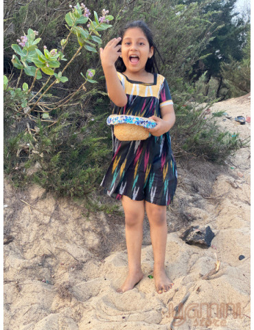Kids Danish Design Ikat Frock - Black Yellow