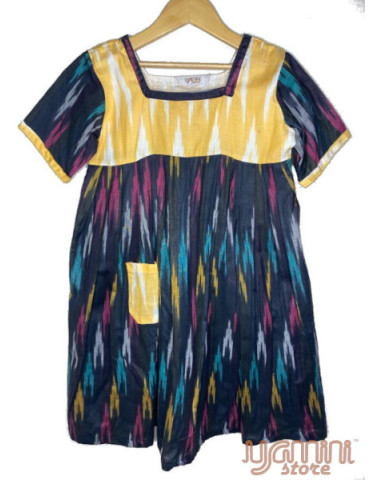 Kids Danish Design Ikat Frock - Black Yellow