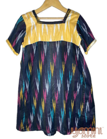 Kids Danish Design Ikat Frock - Black Yellow