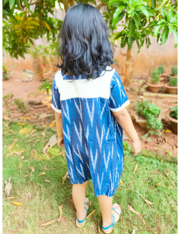 Danish Design Frock (Ikkat) Navy Blue White