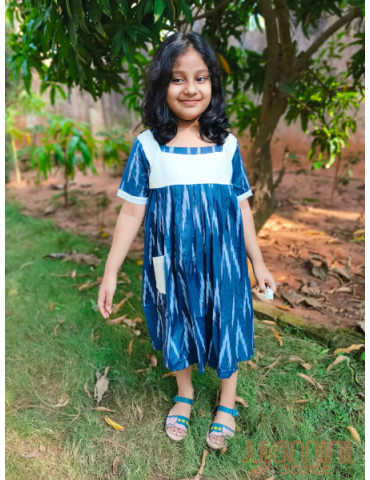 Danish Design Frock (Ikkat) Navy Blue White