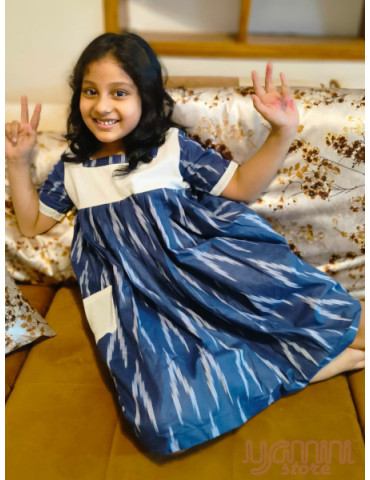 Danish Design Frock (Ikkat) Navy Blue White