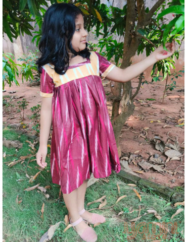 Danish Design Frock (Ikkat) Maroon Yellow