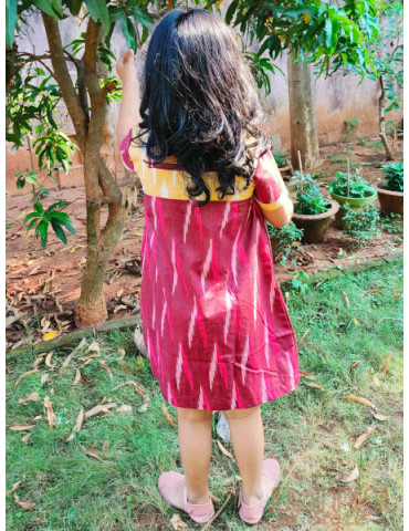 Danish Design Frock (Ikkat) Maroon Yellow