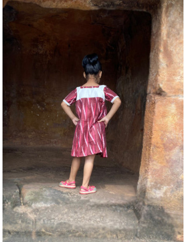 Kids Danish Design Ikat Frock - Maroon White