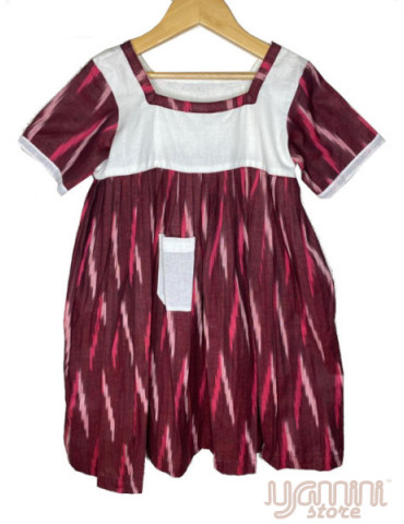 Kids Danish Design Ikat Frock - Maroon White