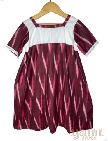 Kids Danish Design Ikat Frock - Maroon White