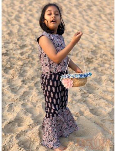 Short Kurta with Sarara (Ajrakh) Black