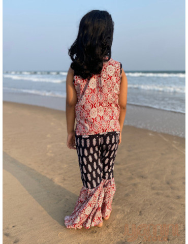 Black and Red Ajrakh print Short Kurta with Sarara