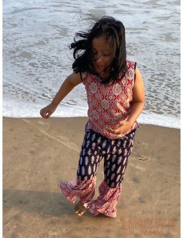 Black and Red Ajrakh print Short Kurta with Sarara