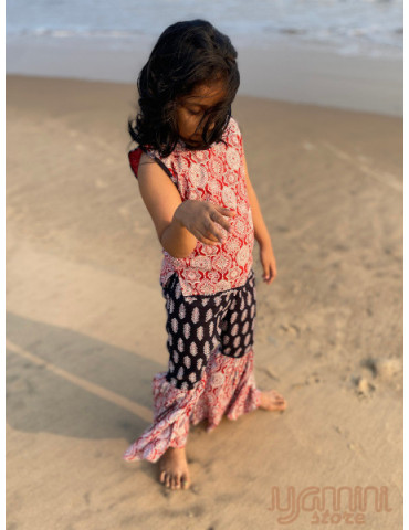 Black and Red Ajrakh print Short Kurta with Sarara