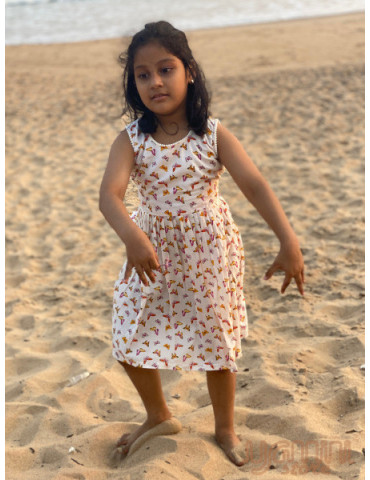 Beach Frock (Block Print) Butterfly on White Malmal