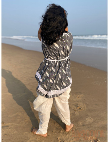 YAMINI Sleeveless Ikat Angrakha Style Top - Grey White