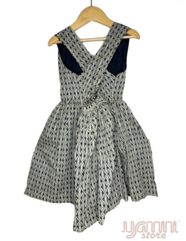 Back cross short gown (Sangneri) Geometric Print Black