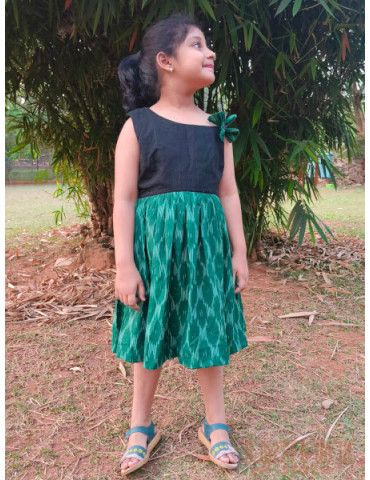 Black Buttle Green Handloom Frock