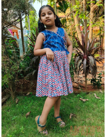 Girls Blue Ikat Fit and Flare Frock