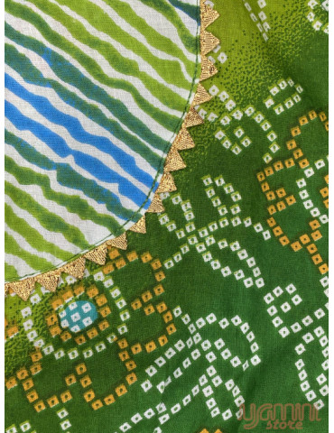 Flared kurta with salwar (Green Bandhani Lehariya Gotapati lace work)