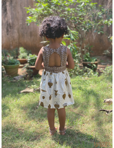 Short frock Khadi Cotton (Hand Block Print) Brown Color