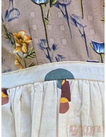 Short frock Khadi Cotton (Floral Hand Block) Lite Coffee Color