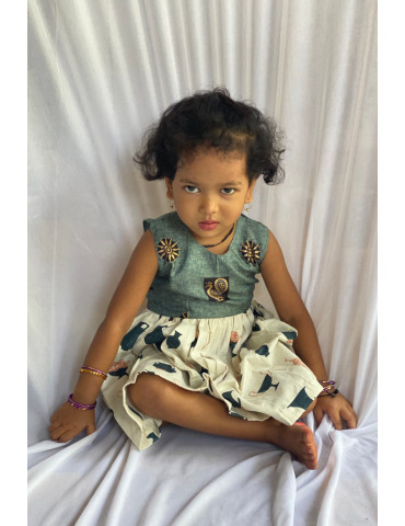 Short frock Khadi Cotton (Modern Hand Block) Lite Grey Color