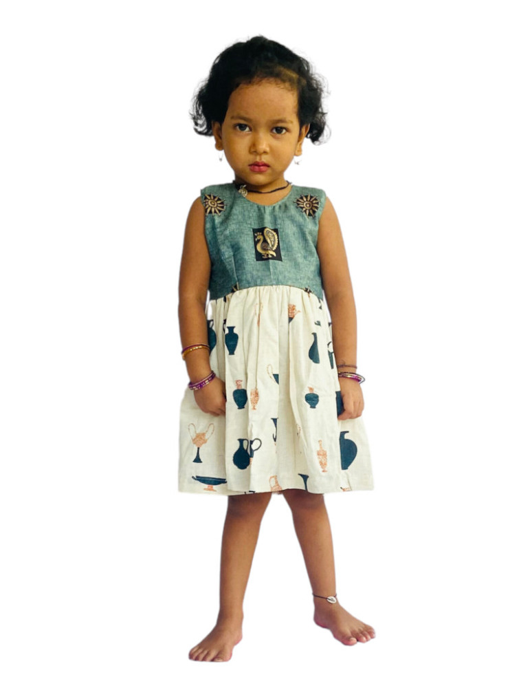 Short frock Khadi Cotton (Modern Hand Block) Lite Grey Color