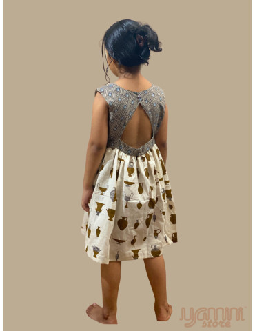 Short frock Khadi Cotton (Dimond Checker Hand Block) Lite Grey Color