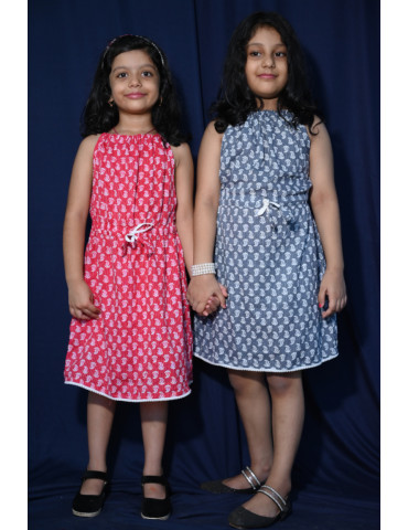 Plain Lace Tie (Katha Stitch) Frock Red