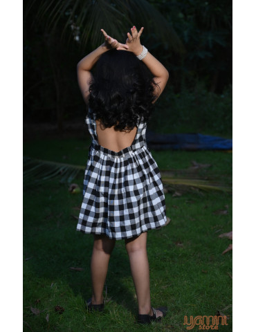 Handloom South Cotton Mid Checker Frock Black and White
