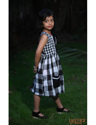 Handloom South Cotton Mixed Checker Frock Black and White