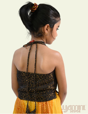 Bandheni Lehnga with top Black Gold Yellow and Orange