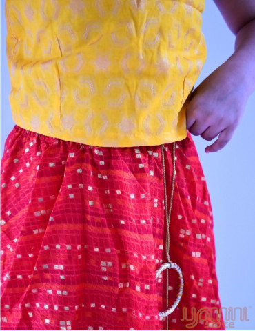 YAMINI Girl Bandhani Lengha Choli Set (Set of 3) Red Orange Yellow Color