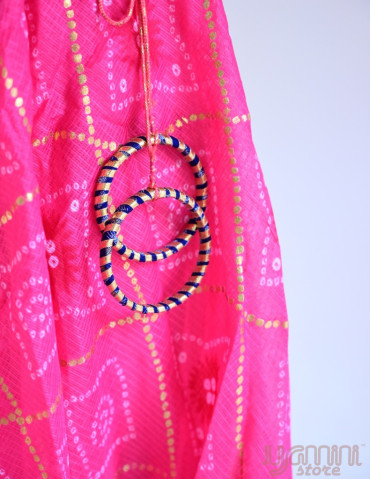 YAMINI Girl Bandhani Lengha Choli Set (Set of 3) Pink Blue Color