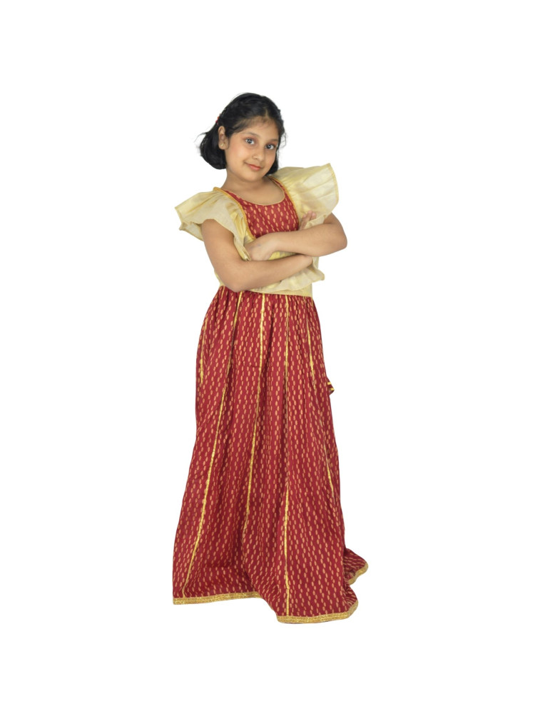 Cotton Zari Maroon Tissue Kids Lehenga (Set Of 2)