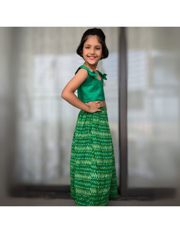 Green Girl Cotton Zari Lehenga Skirt with Designer Top (Set of 2)
