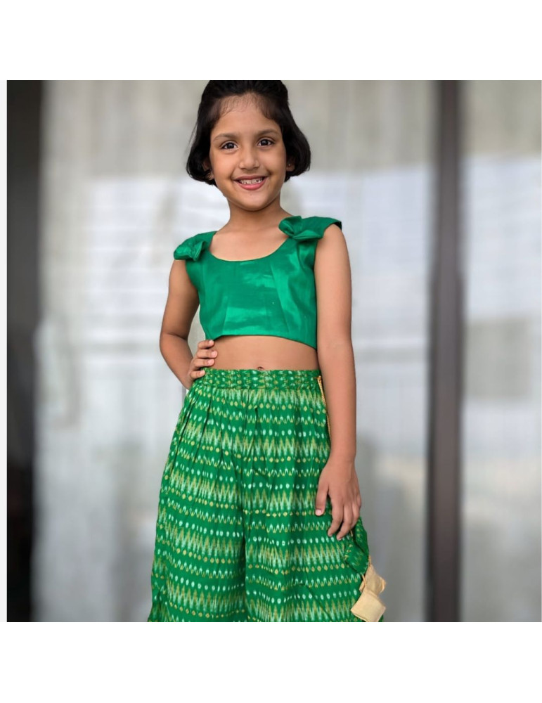 Green Girl Cotton Zari Lehenga Skirt with Designer Top (Set of 2)