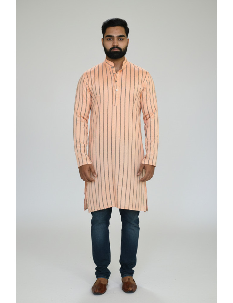 South Cotton Mens Kurta Peach