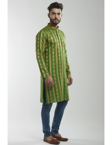 South Cotton Zari Mens Kurta Alge Green
