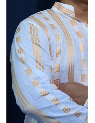 South Cotton Zari Mens Kurta White