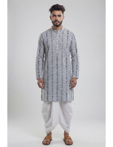 Men Light Grey Cotton Sambalpuri Handloom Kurta