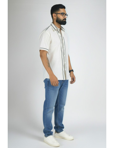 Ikkat Handloom White Cotton Grey Mens Shirt