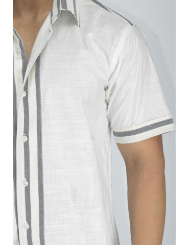 Ikkat Handloom White Cotton Grey Mens Shirt
